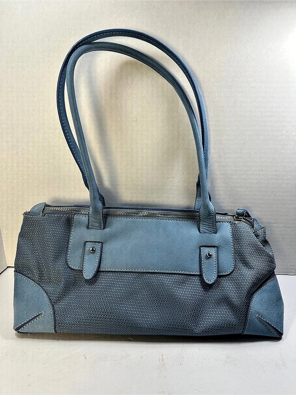Over the Shoulder Blue Purse Bag Zipper Close Pockets satchel